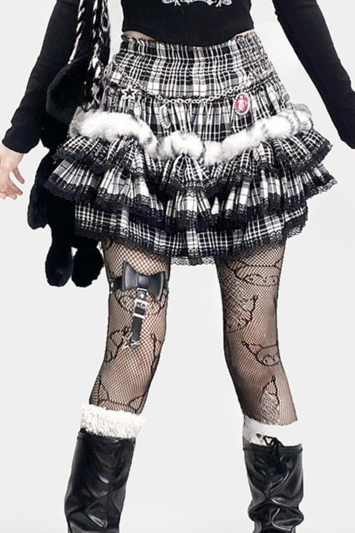 ダークチェックティアードスカート