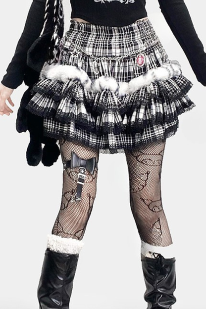 ダークチェックティアードスカート