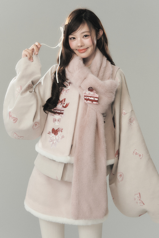 ストロベリーケーキプレッピースタイルベスト+トップス+スカート