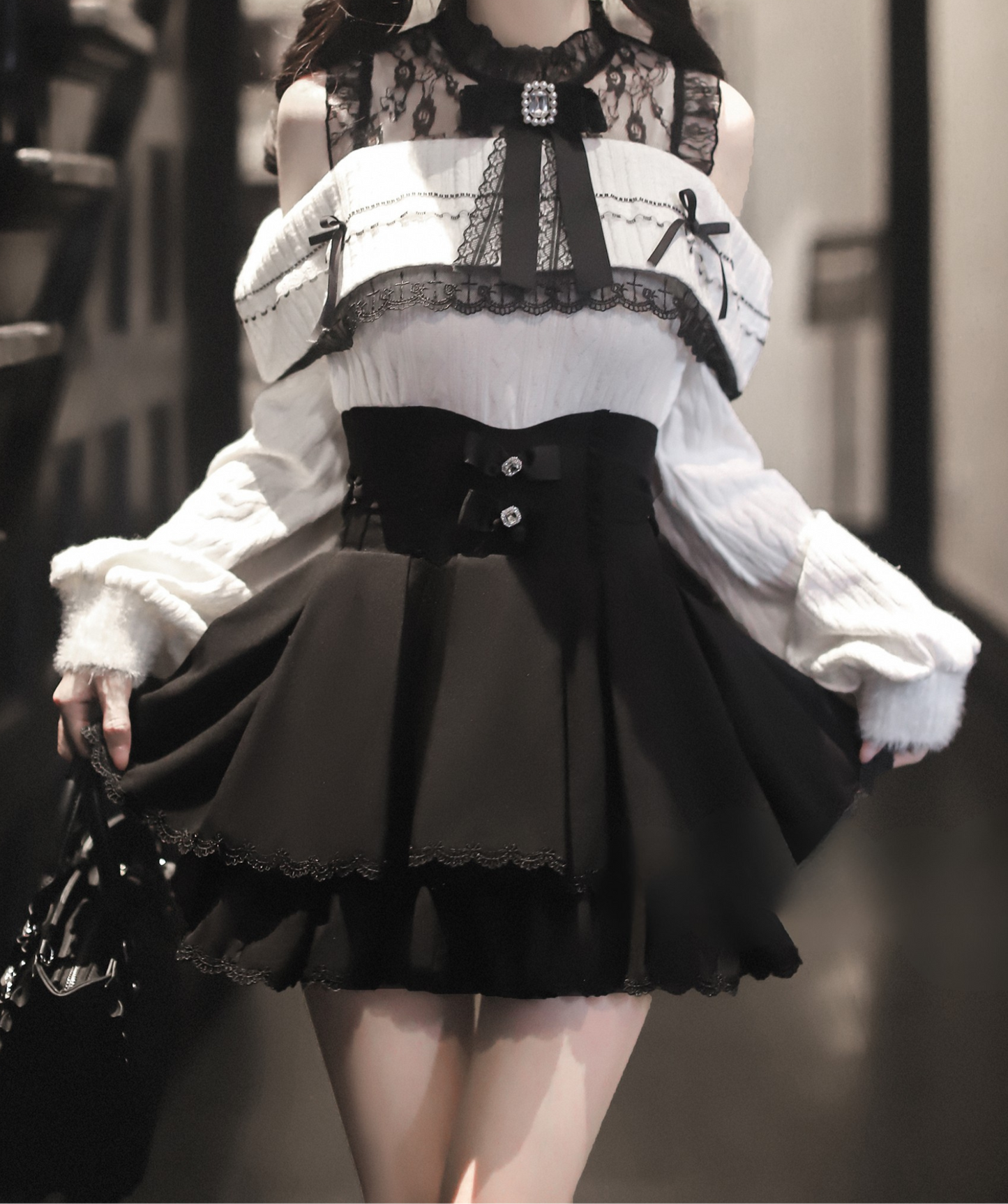 リボンニットオフショル＋マーメイドスカート＋ショートスカート＋リボン