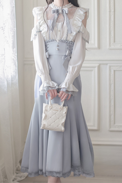 エレガントオフショルダーデザインシャツ+マーメイドスカート