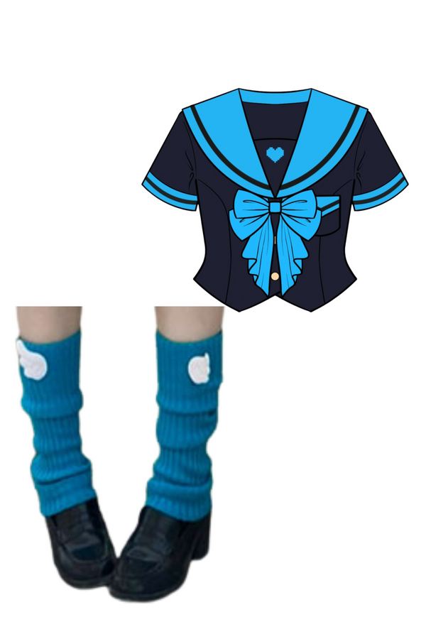 アニメーションヒロインセーラートップス＋プリーツスカート＋レッグカバー