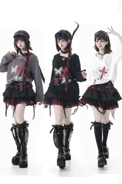 Cross top + skirt + scarf