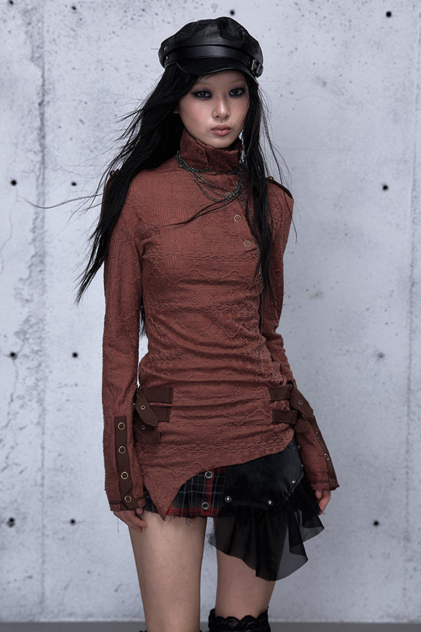 레트로 비대칭 니트 스웨터