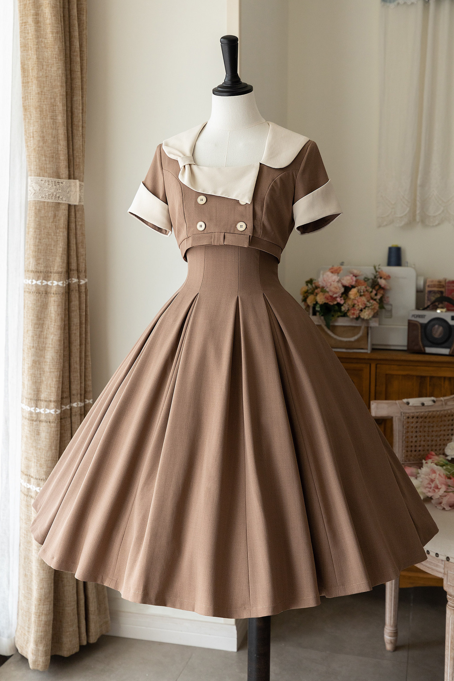 エレガントフレンチレトロフレアドレス+ショートジャケット