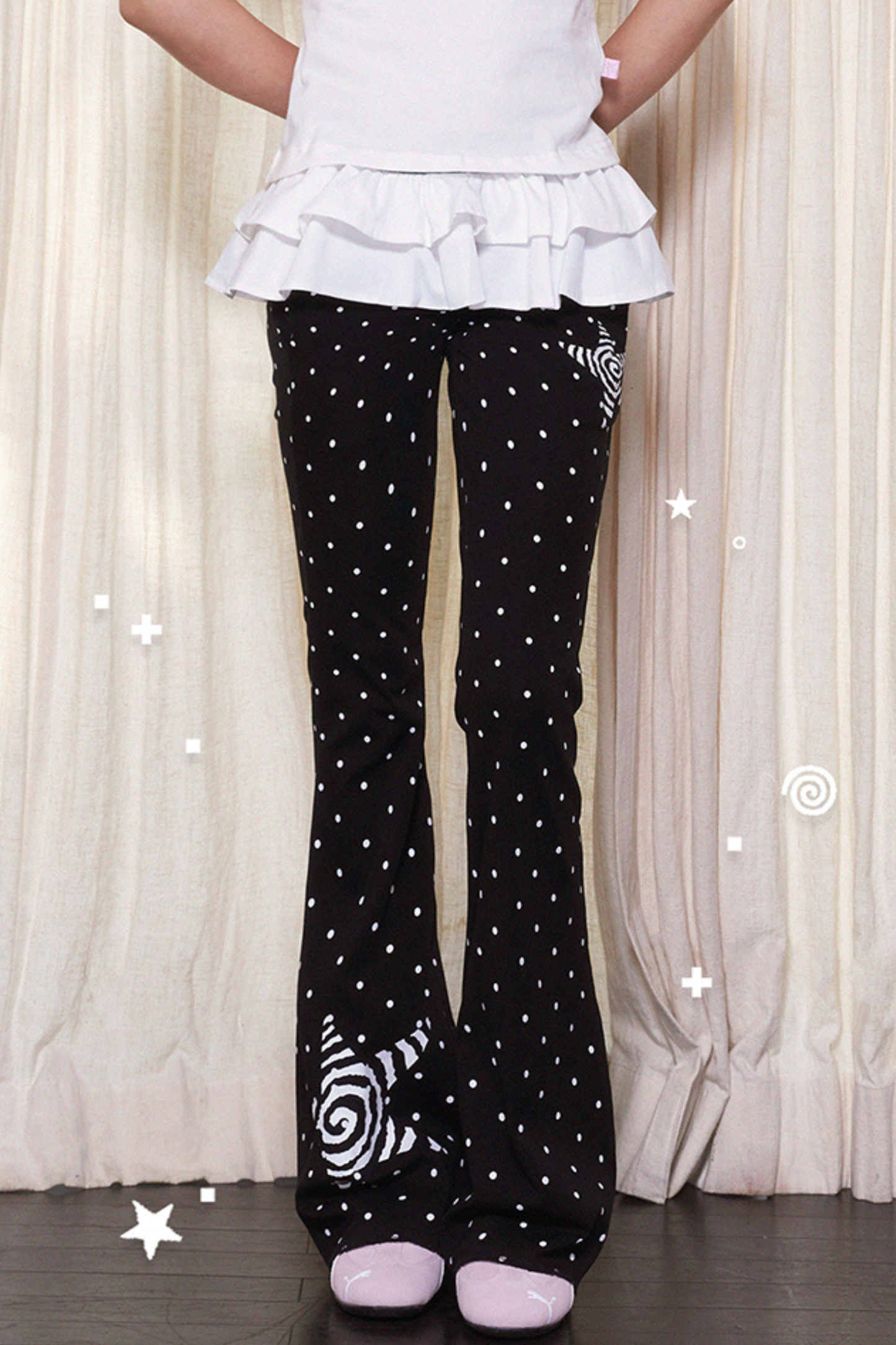 キュートスリムスタードットストレッチローライズパンツ