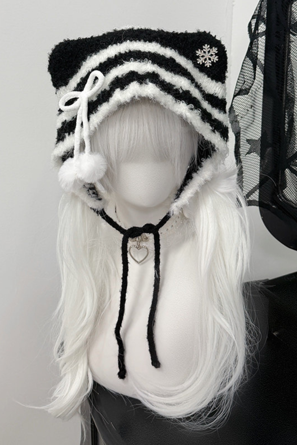 Cat Ear Striped Knit Hat