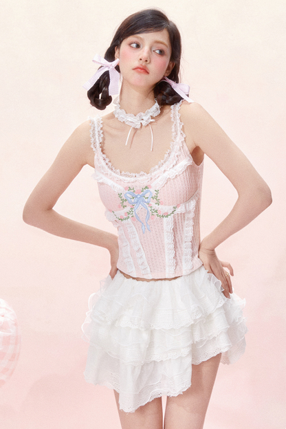 レーススイートリボンデザインコルセットトップス