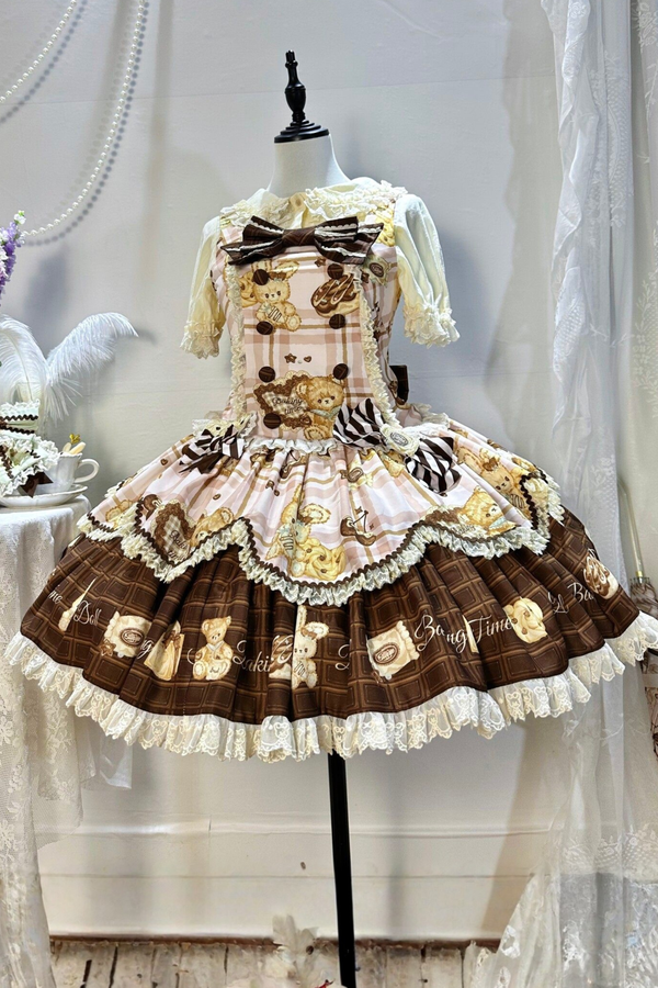 ベアティーパーティーロリータドレス+ジャンパースカート+シャツ+カチューシャ+ブローチ+エプロン