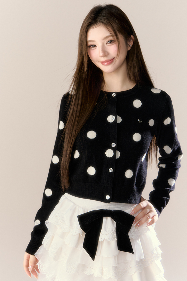 Velvet Dot Design Knit Cardigan