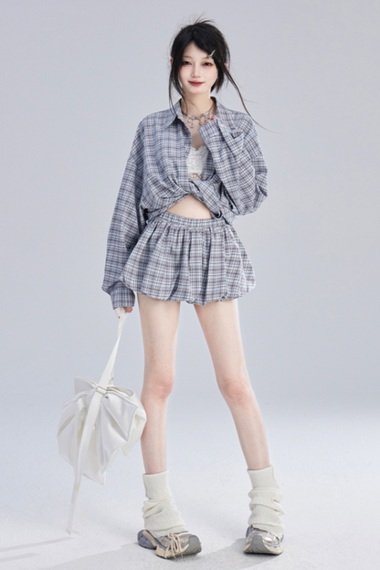 ヴィンテージチェックオーバーシャツ＋チェックショートスカート