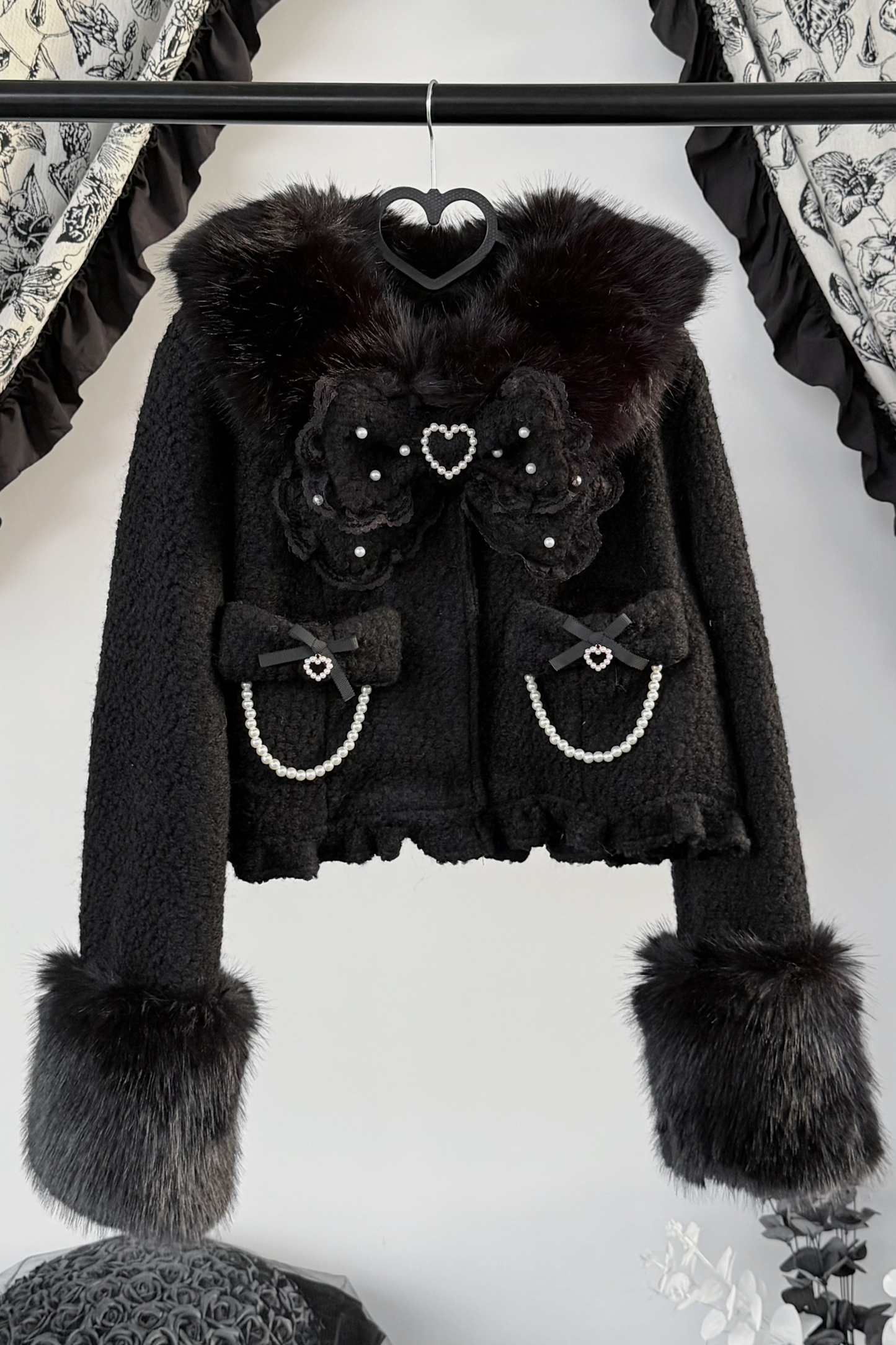 リボンファーショートコート