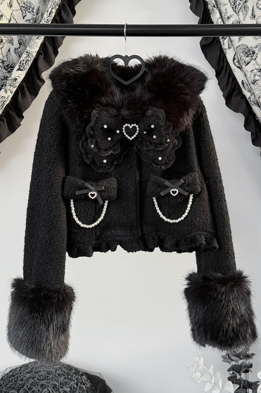 リボンファーショートコート