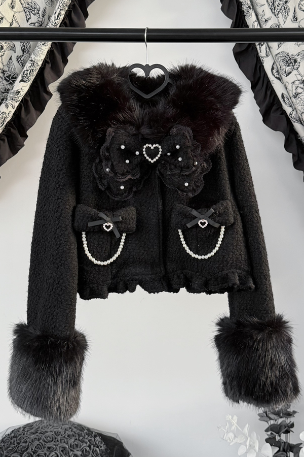 リボンファーショートコート