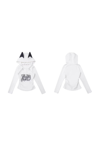 猫耳フードトップス+ルーズニットセーター+カーゴパンツ+ストラップスカート