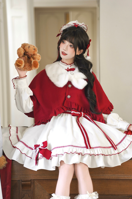 レッドウィッシュリボンドレス+ケープ