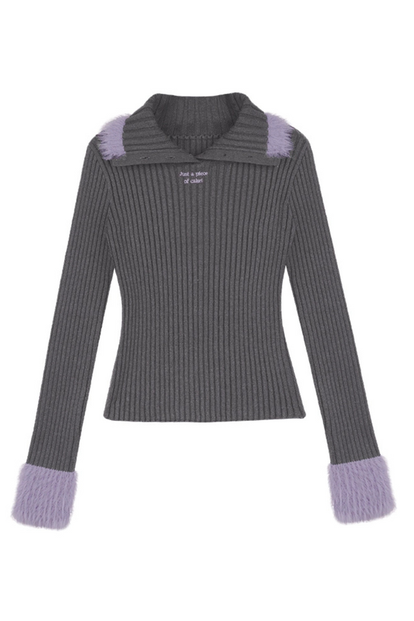 Slim Rib Fur Collar Sweater