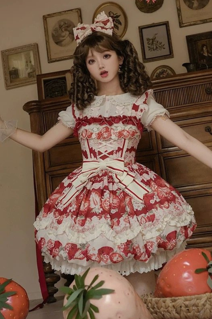 Strawberry Fantasy Lolita Dress + Hairband + Brooch