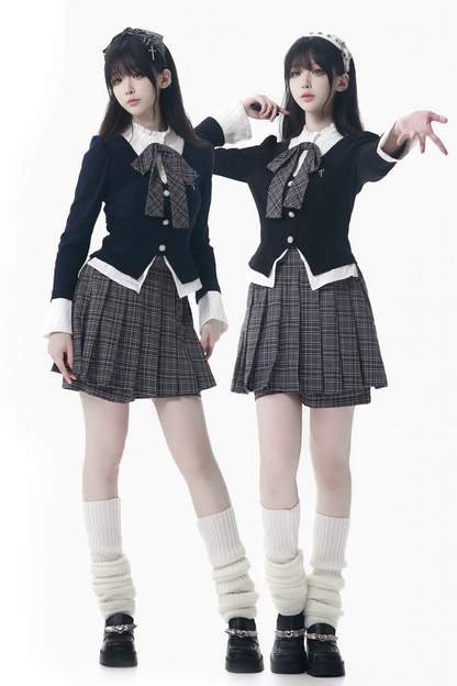 カレッジスリムフェイクツーピーストップス+チェックキュロット