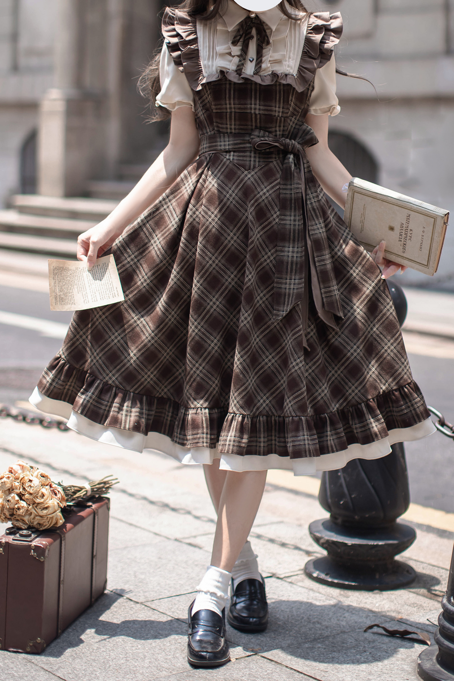 レトロチェックフレアワンピース＋リボンタイ