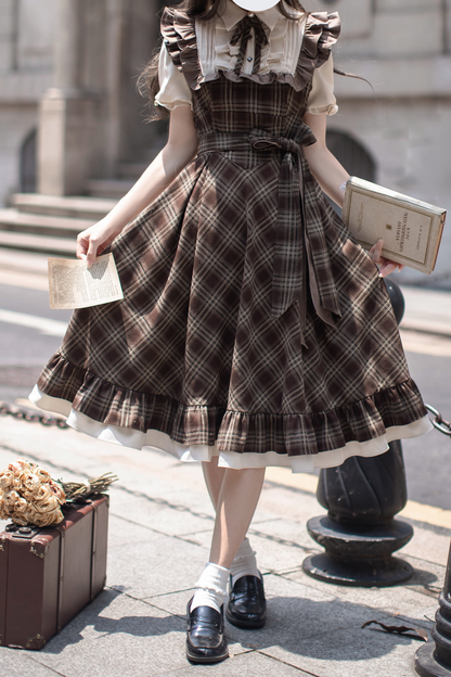 レトロチェックフレアワンピース＋リボンタイ