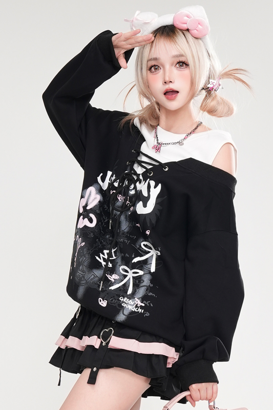 Midnight Dark Girly Off-the-shoulder Top