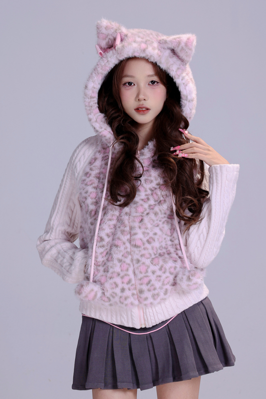 Y2Kレオパードキャットイヤージャケット