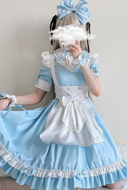 Soft Girl Bow Lace Maid Dress Set