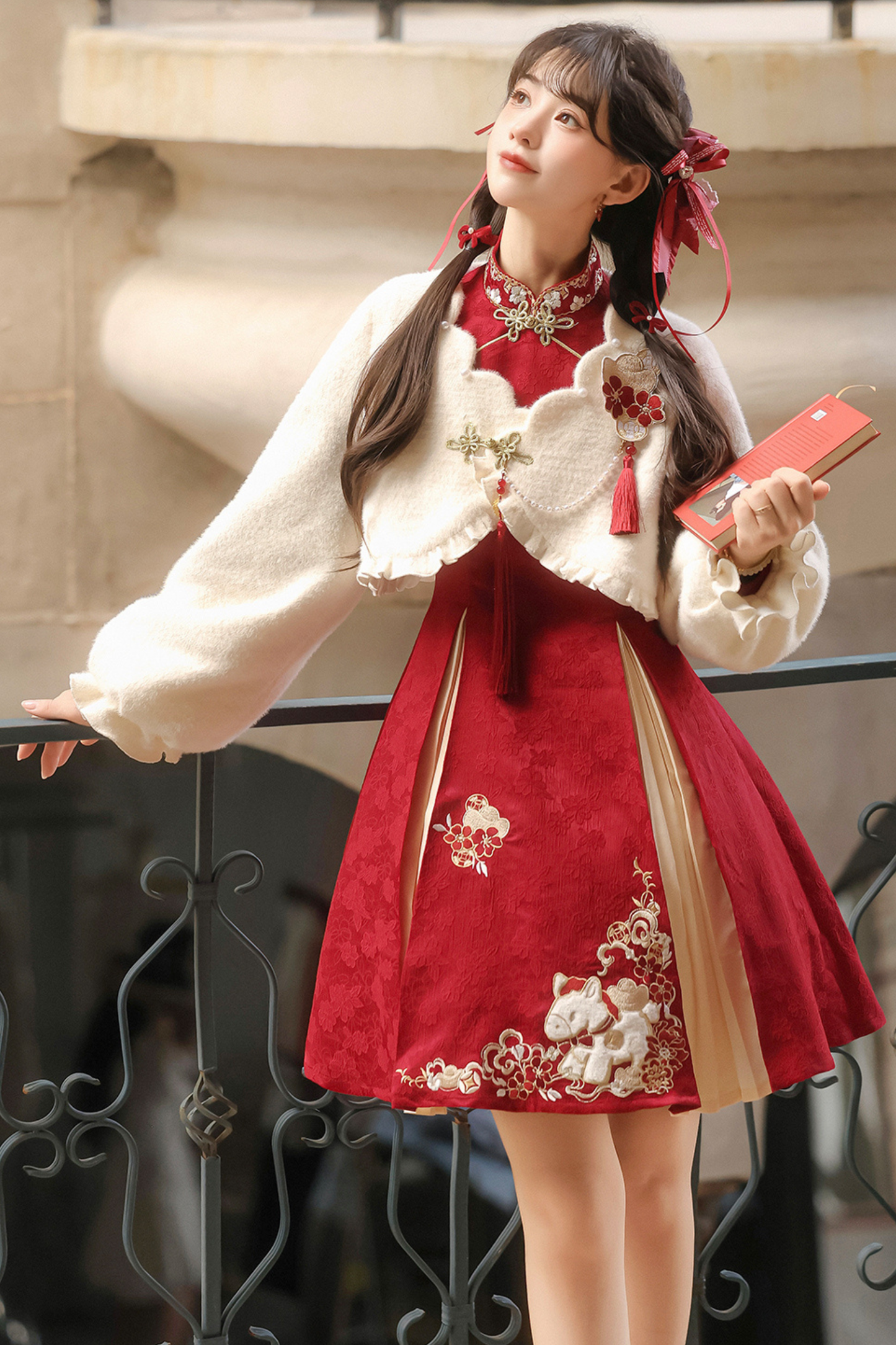 Chinese fur outerwear + retro dress