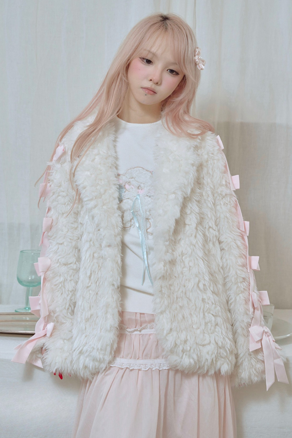 Satin ribbon fur coat