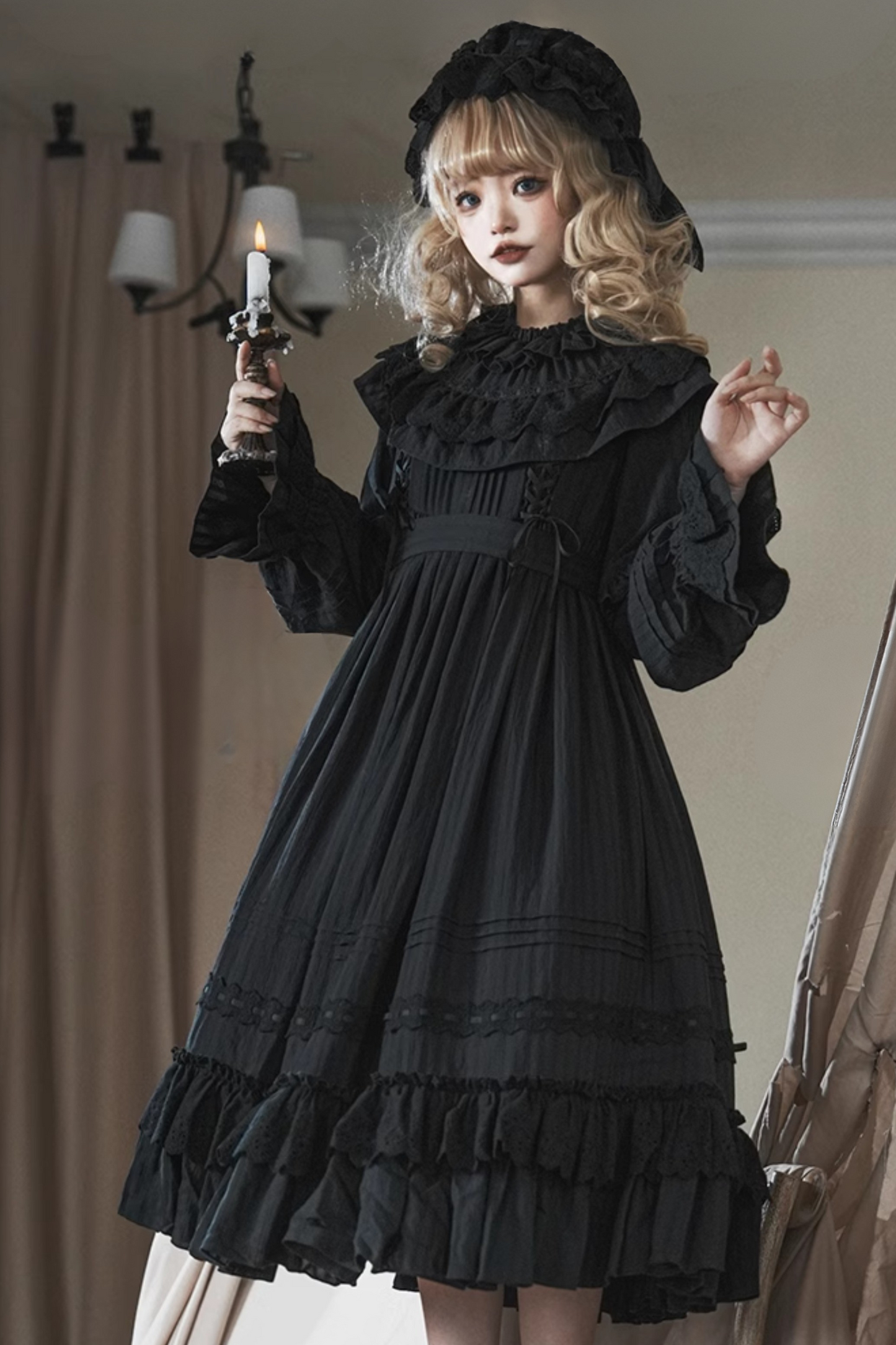 Classic Dark Gothic Style Doll Dress + Baby Hat