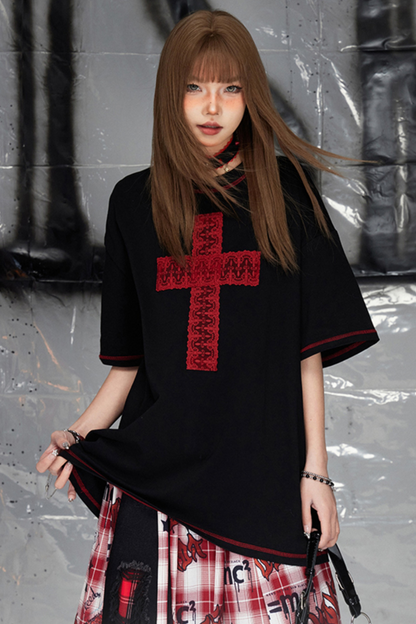 Black cotton cross design top