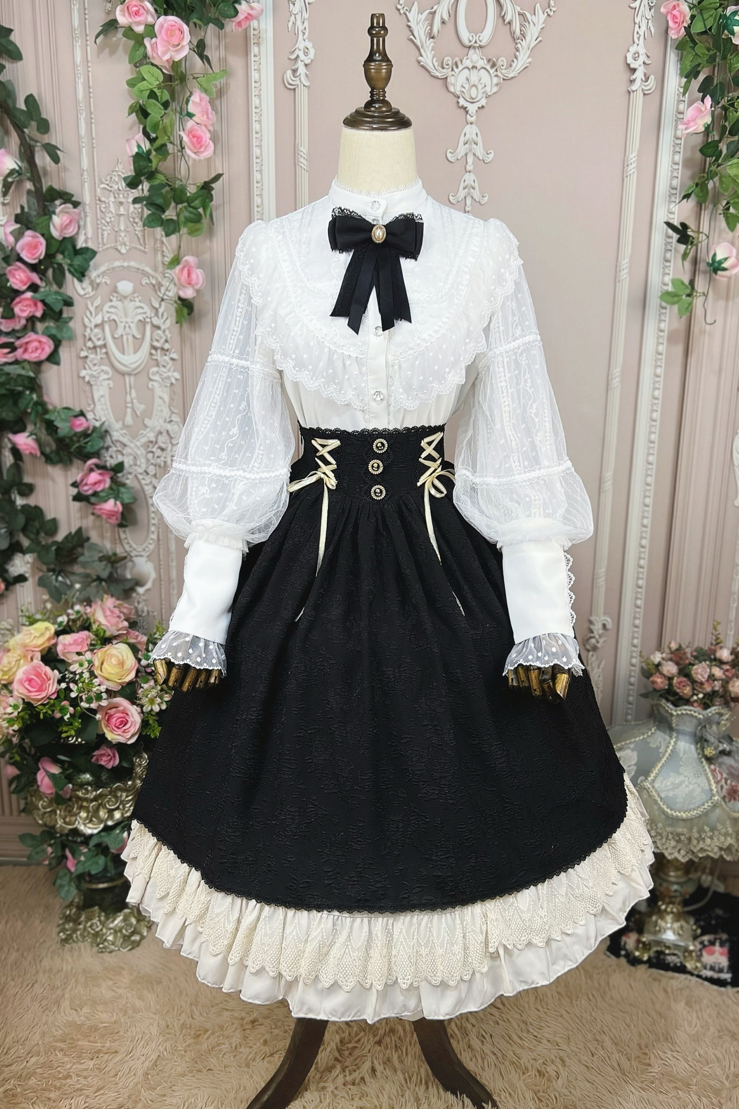 Retro Chic Lolita Shirt + Lace-up High Waist Lolita Skirt
