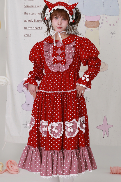 レトロガーリードットリボンドレス
