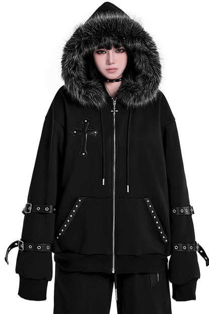 ゴシックリトルデビルポイントレザーフードパーカー