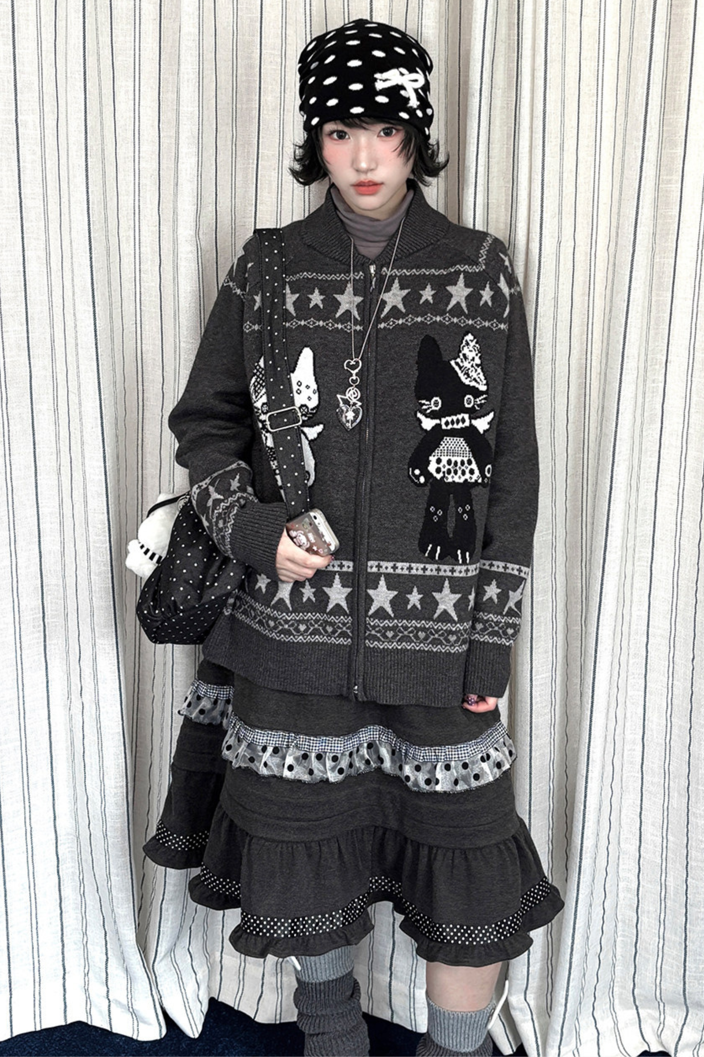 Y2K Jacquard Cardigan + Flare Skirt