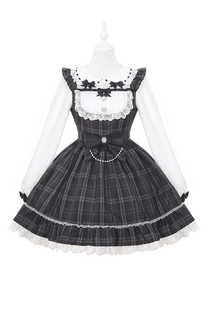 다크 스위트 걸리 체크 원피스 + 머리띠