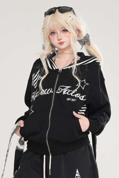 Y2K Rabbit Ear Striped Hooded Hoodie