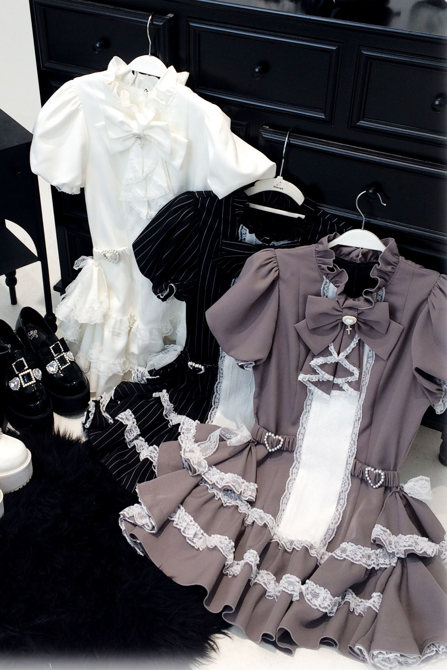 パフスリーブエレガントゴシックスタイルトップス+パンツ