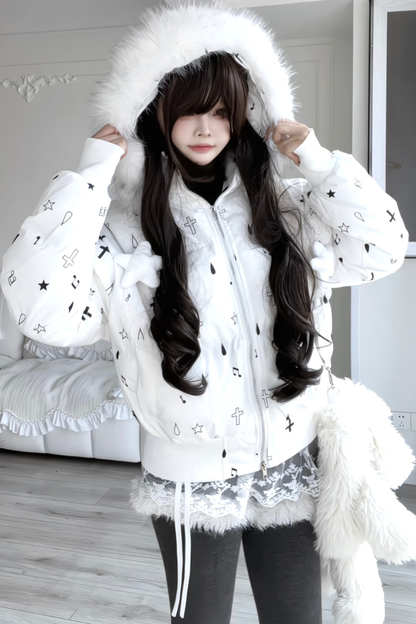 Fur Hood Cloth Design Down Jacket