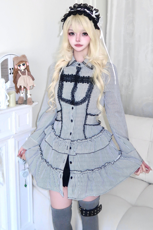ゴシックストライプフリルドレス