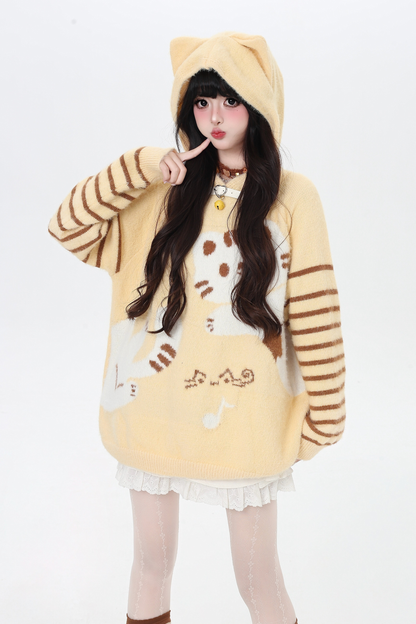 Striped Cat Loose Tops