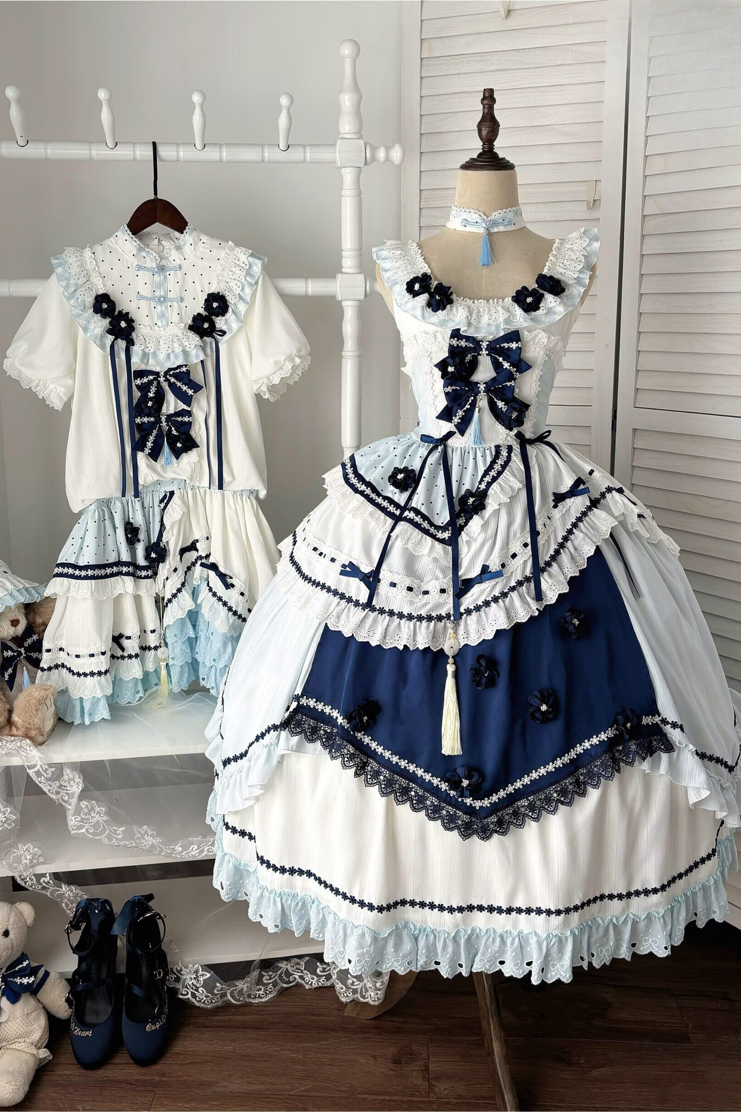 [3월 18일 예약마감] 차이나 드림 원피스 + 점퍼 스커트 + 소매 + 레그 워머 + 머리띠 + 칼라 + 클립 + 리본 + 공주 소매