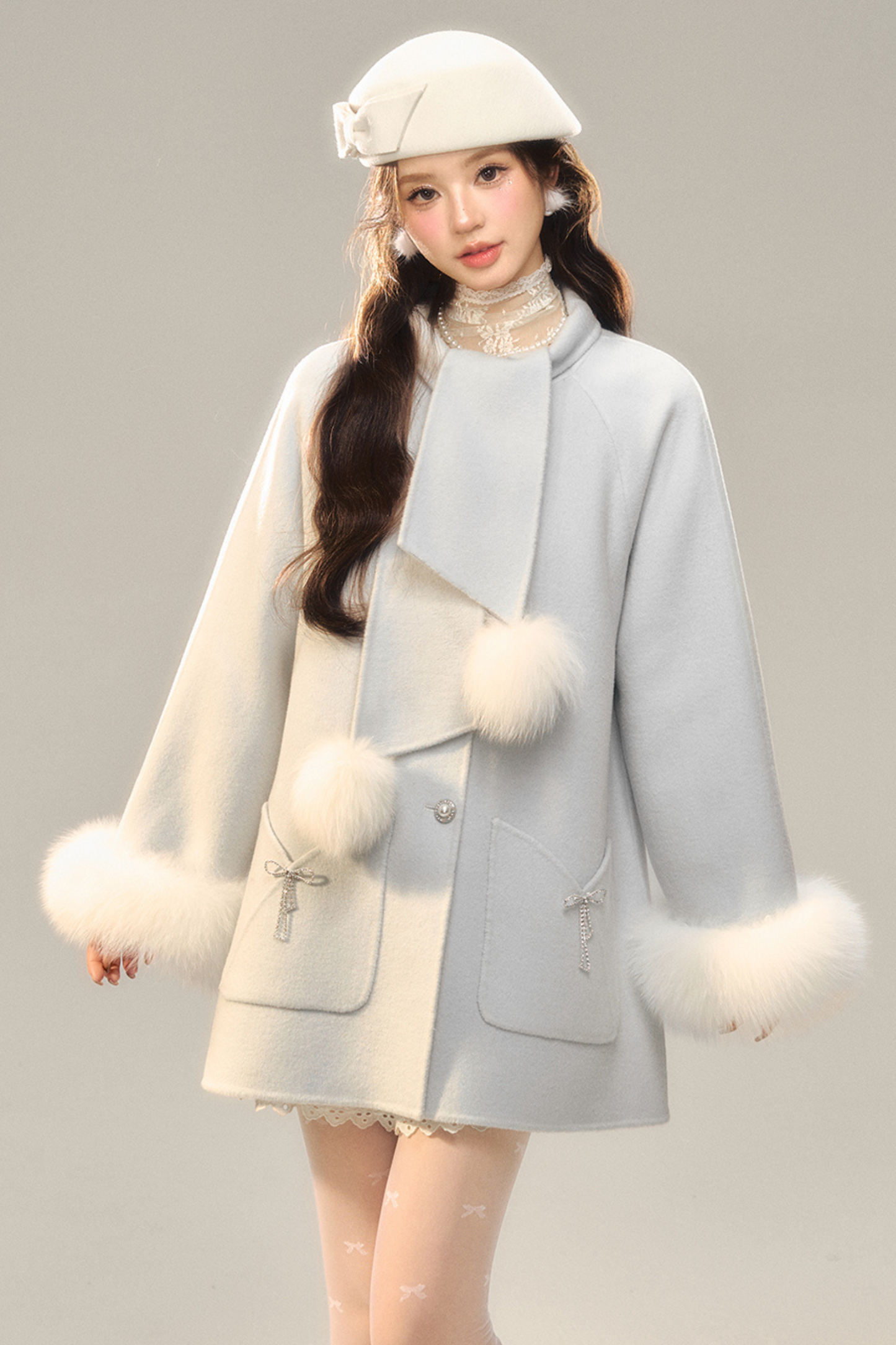 Milk Blue Fur French Coat