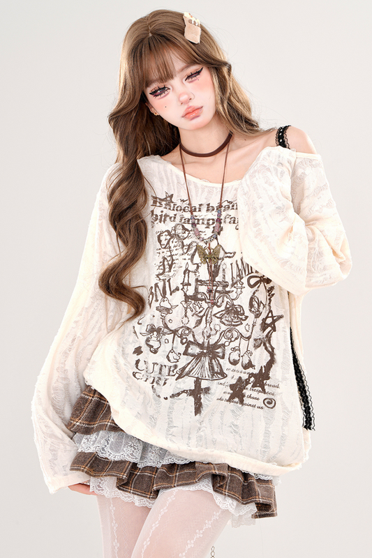 レイジースタイルY2Kオフショルダートップス