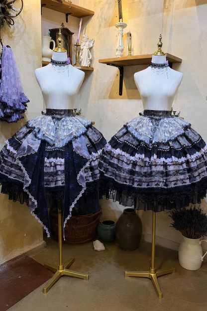 [Pre-order Deadline: August 29] Purple x Black Dark Gothic Butterfly Lace-Up Corset Bustier + Lace Ruffle Layered Skirt (with Front Ruffle Train) Matching Set + Dress Set 1/2/3