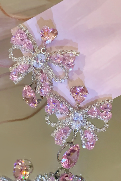 Sweet Love Pink Ribbon Earrings + Feather Hair Clips