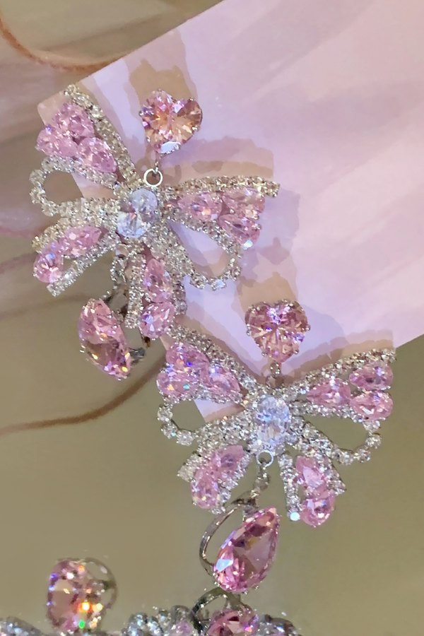 Sweet Love Pink Ribbon Earrings + Feather Hair Clips