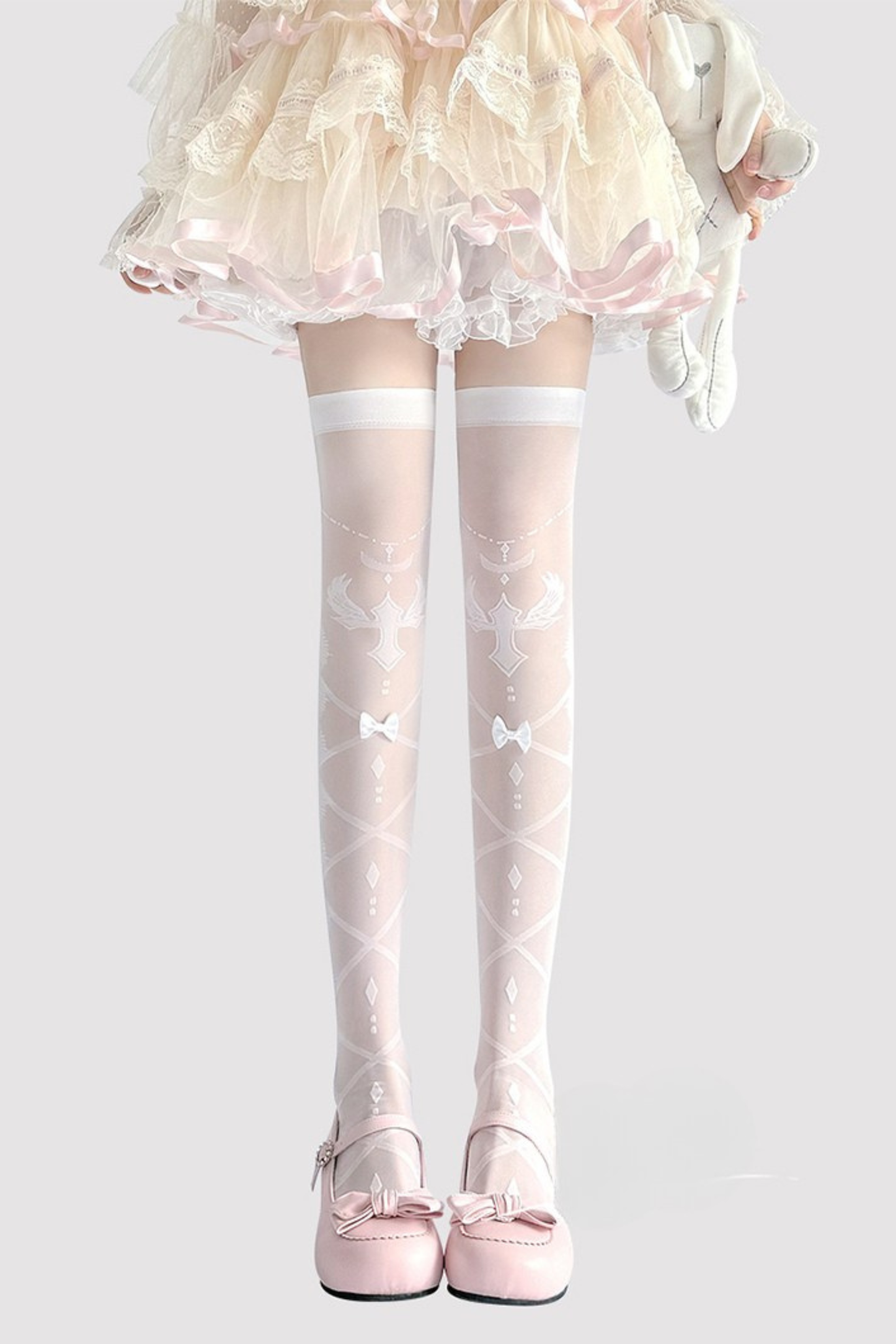 Lace-up sheer knee-high socks