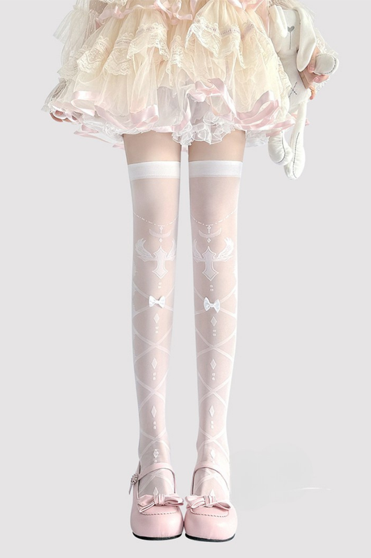 Lace-up sheer knee-high socks